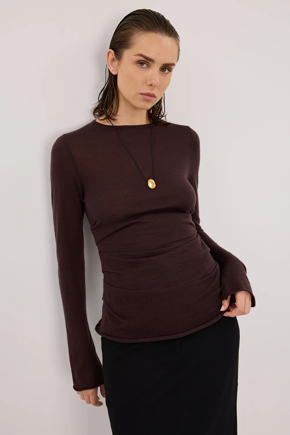 NICO BITTER CHOC MERINO KNIT TOP - Gamepaces