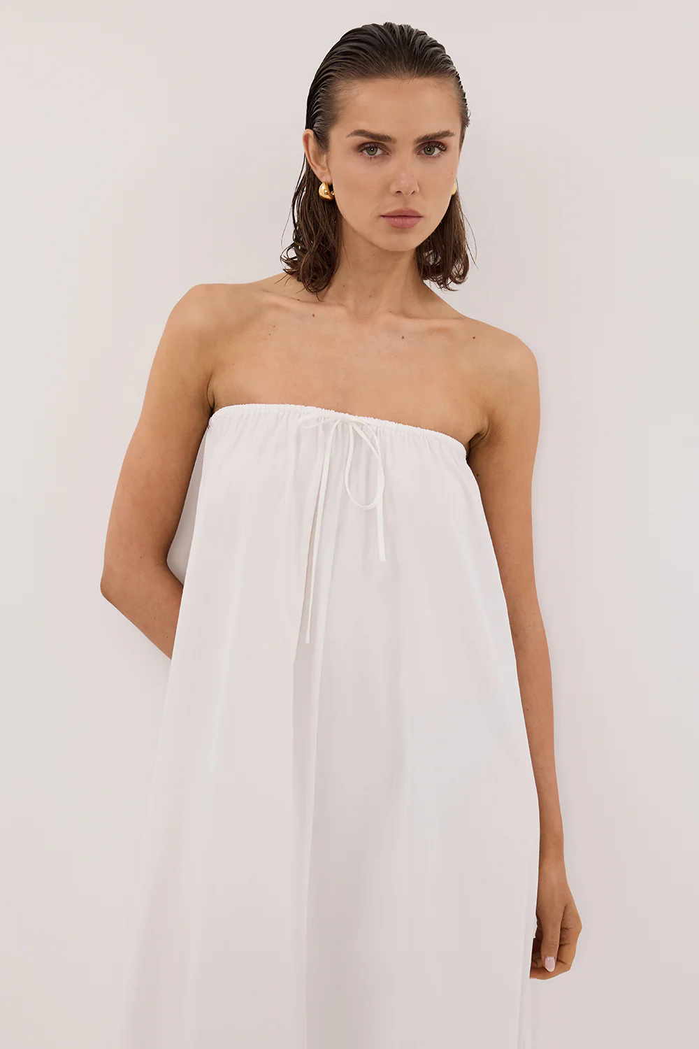 SOMMER WHITE STRAPLESS POPLIN MIDI DRESS - Gamepaces