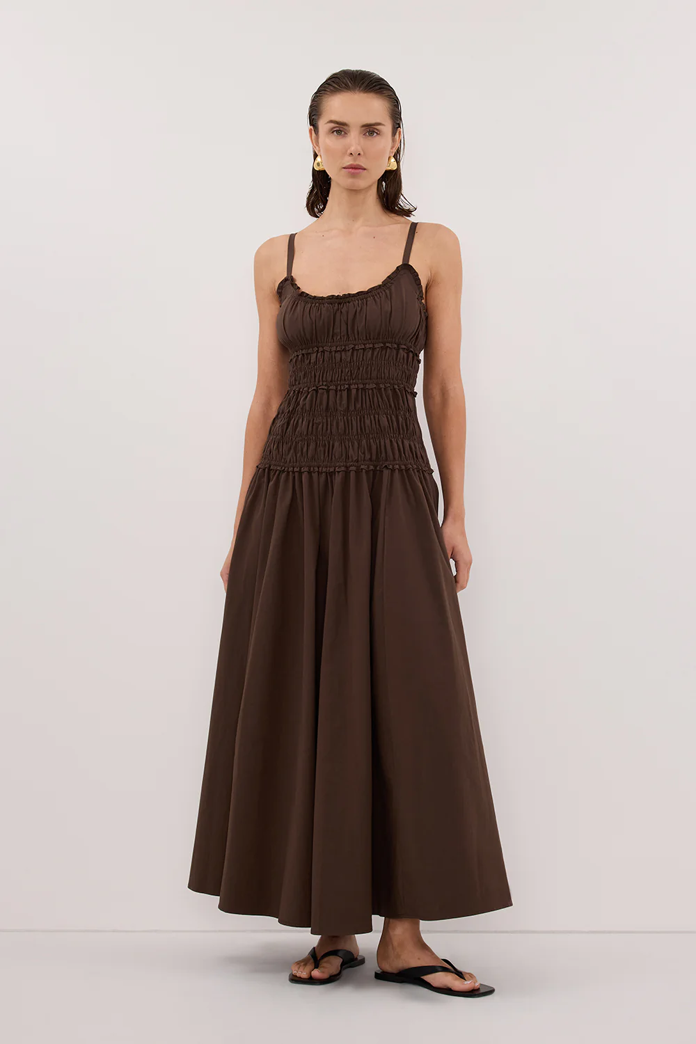 TOBY BITTER CHOC COTTON MIDI DRESS - Gamepaces