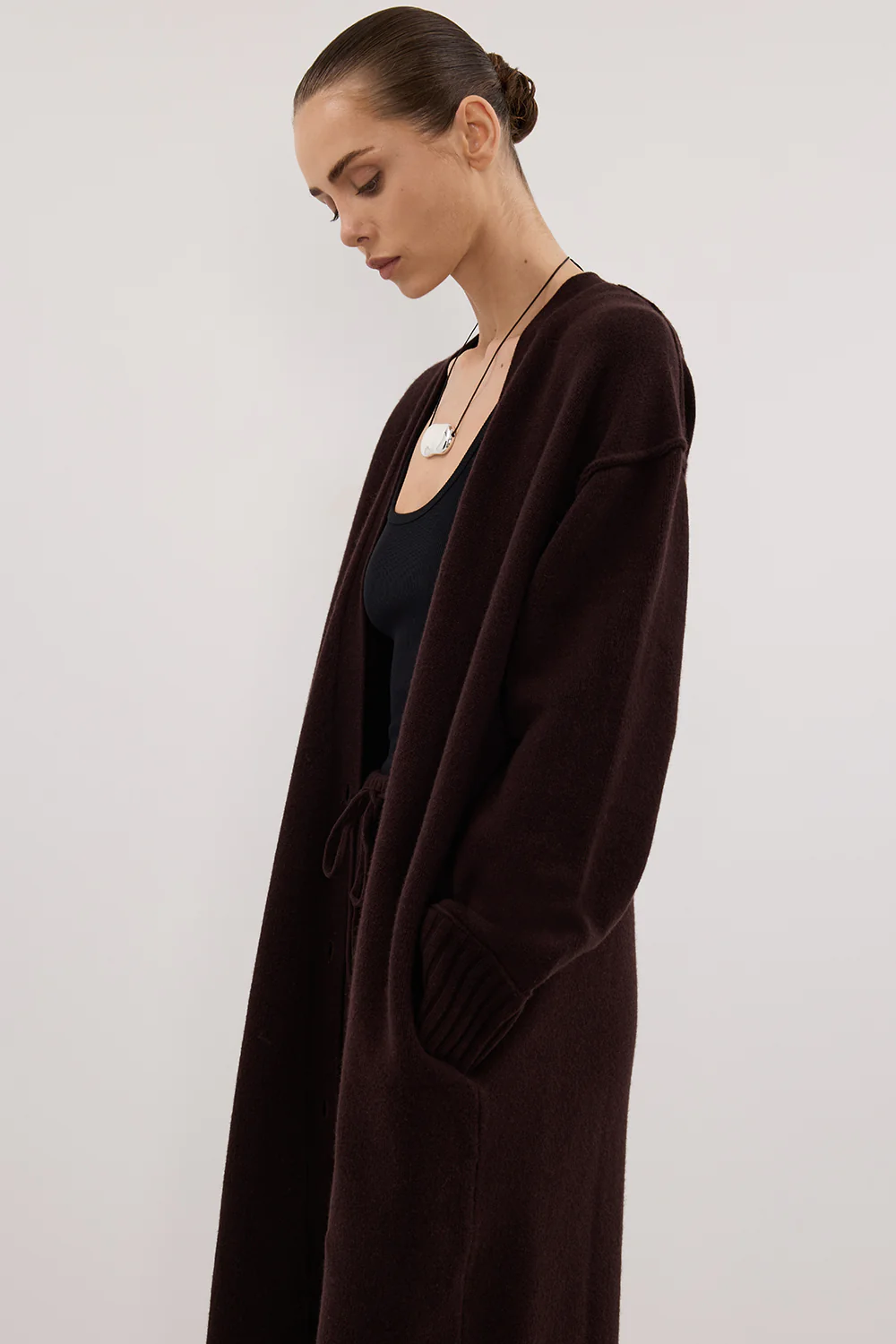 PAIGE CHOC LONGLINE WOOL KNIT COAT - Gamepaces