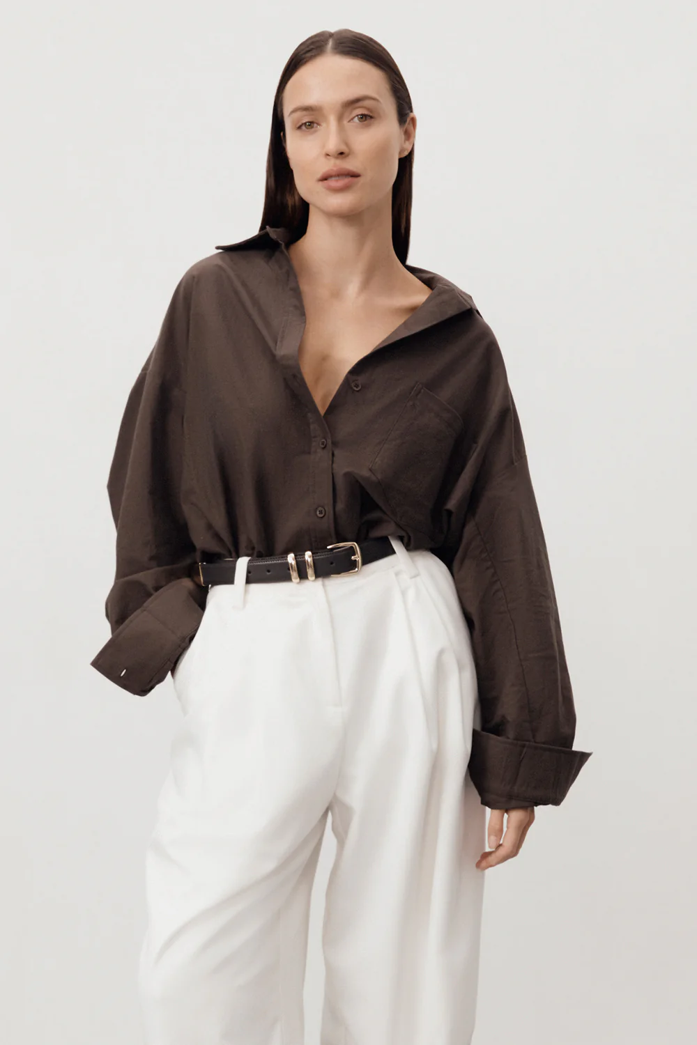 RHEA BITTER CHOC OVERSIZED COTTON SHIRT - Gamepaces