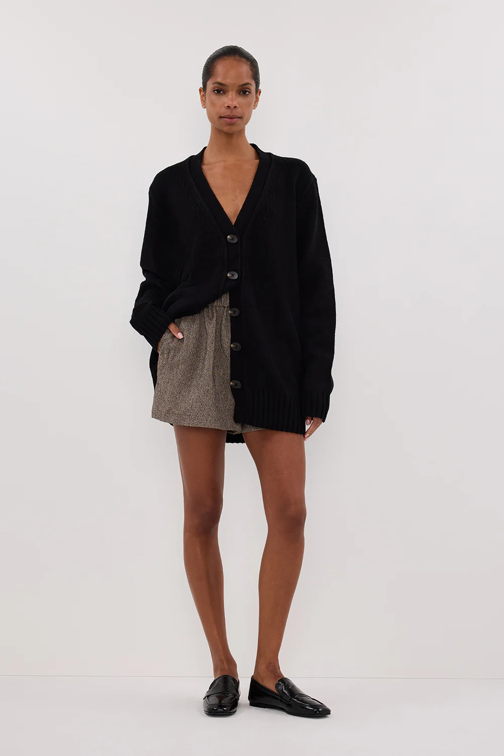 ZOE BLACK LONGLINE CARDIGAN - Gamepaces