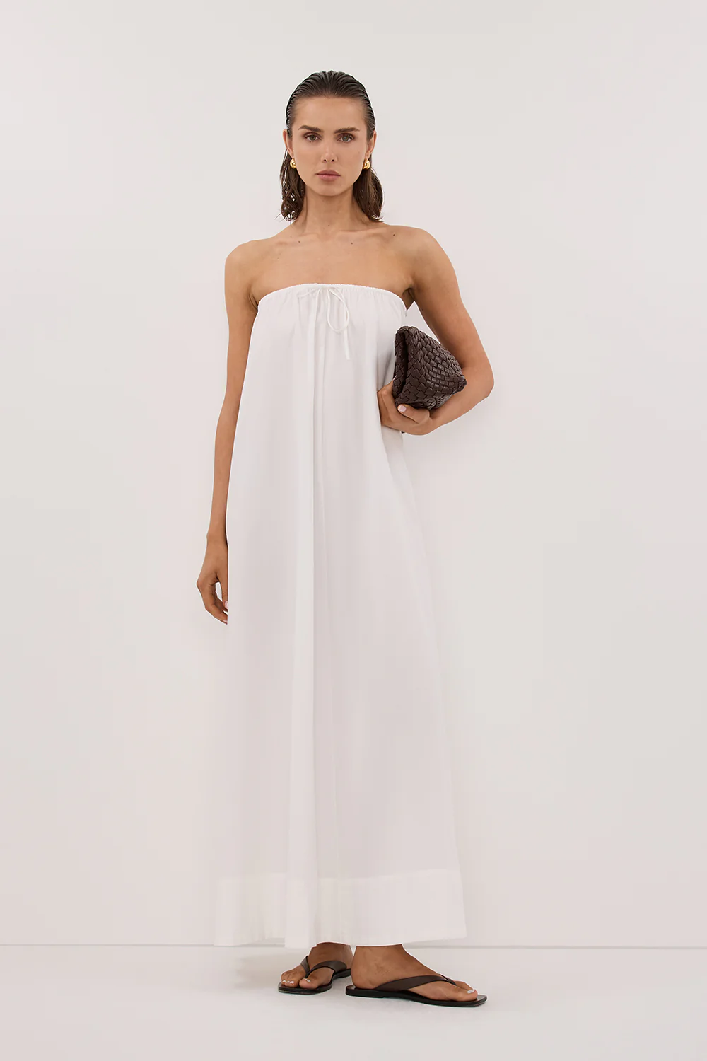 SOMMER WHITE STRAPLESS POPLIN MIDI DRESS - Gamepaces