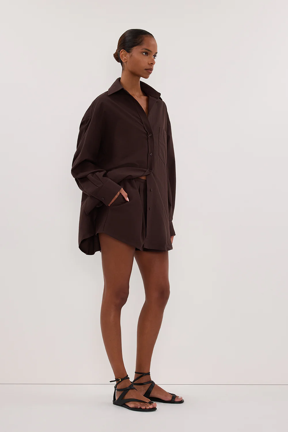 RHEA BURNT CHOC COTTON DRAWSTRING SHORT - Gamepaces