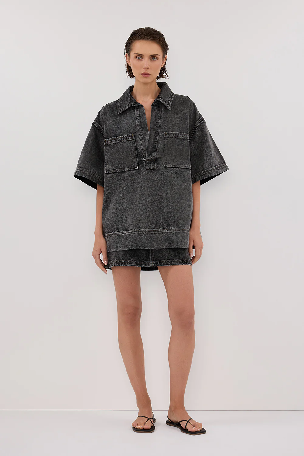 MASON WASHED BLACK BOXY DENIM SHIRT - Gamepaces