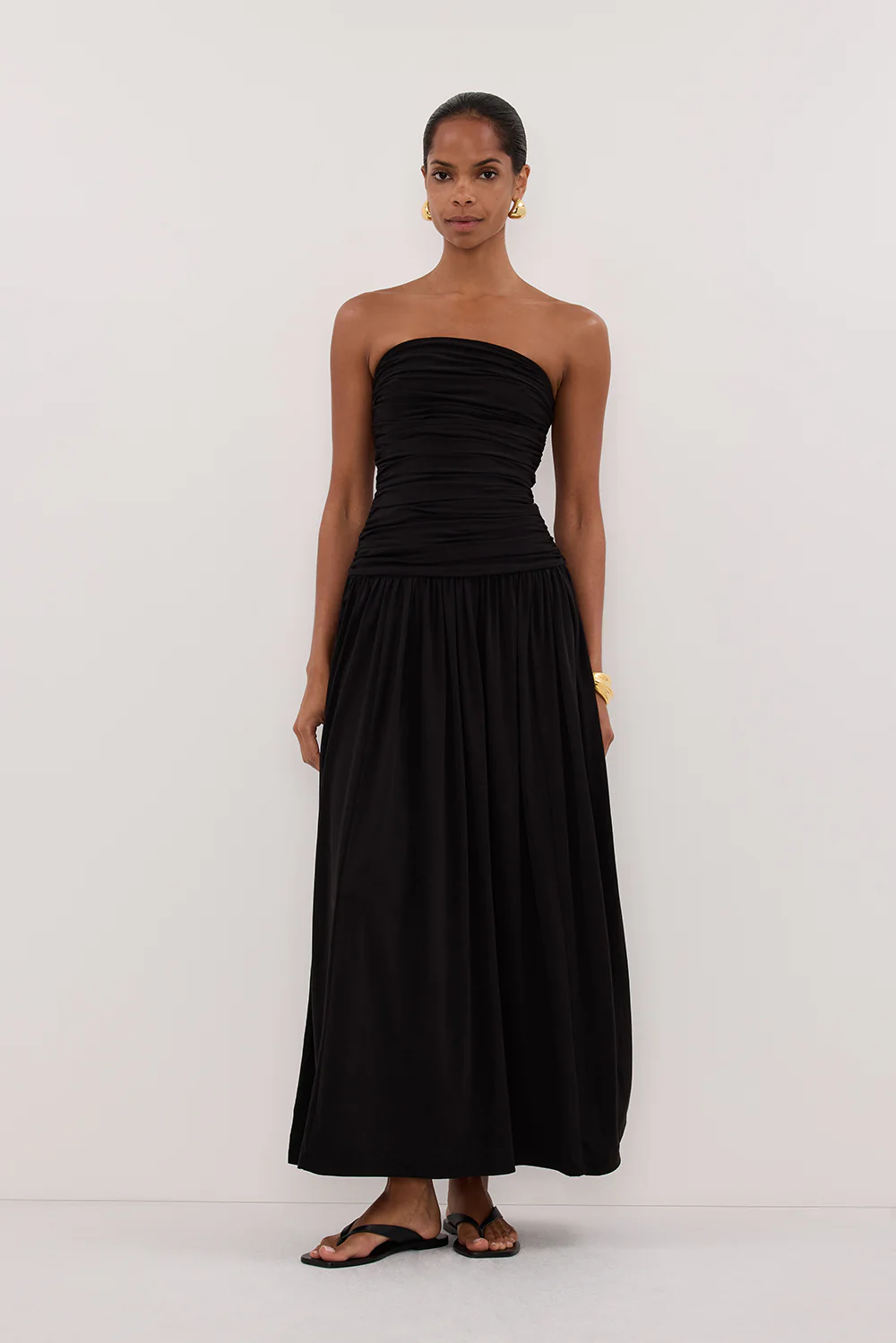 SHARI BLACK STRAPLESS BANDEAU MIDI DRESS - Gamepaces
