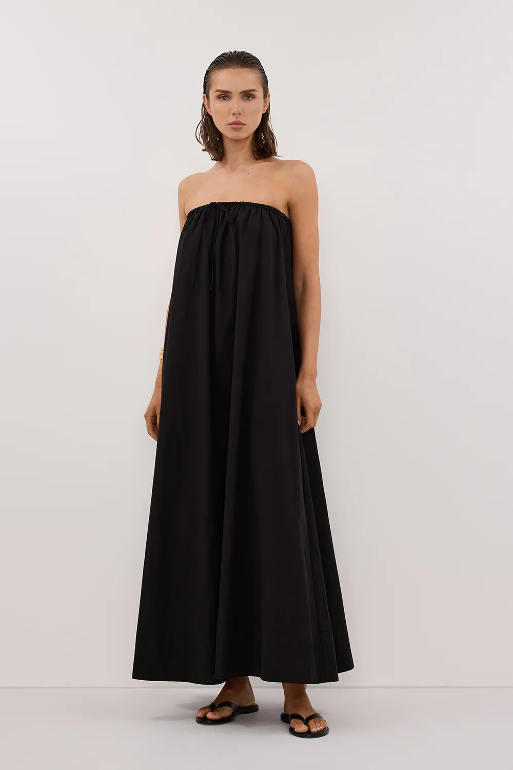 SOMMER BLACK STRAPLESS POPLIN MIDI DRESS - Gamepaces