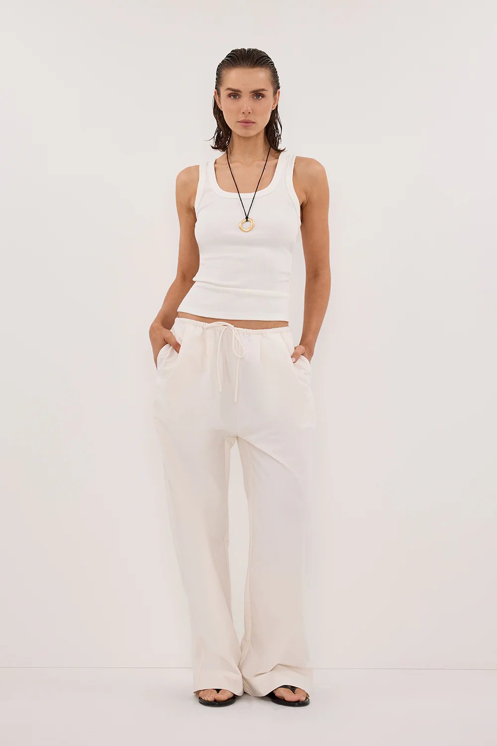 RHEA CREAM COTTON DRAWSTRING PANT - Gamepaces