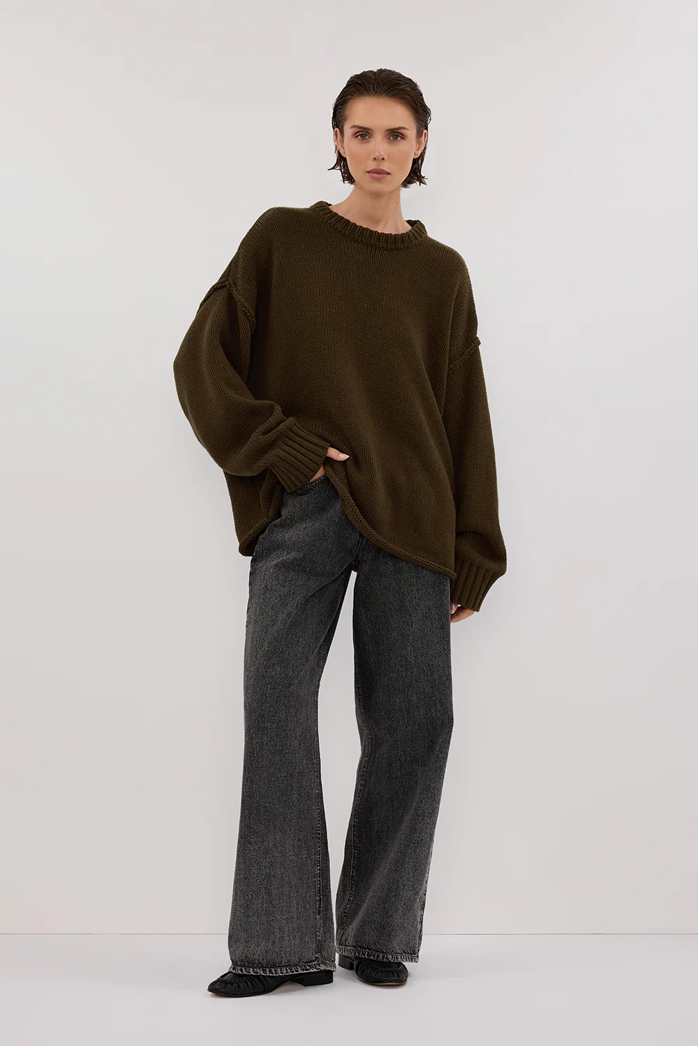 ROY OLIVE OVERSIZED LONGLINE KNIT JUMPER - Gamepaces