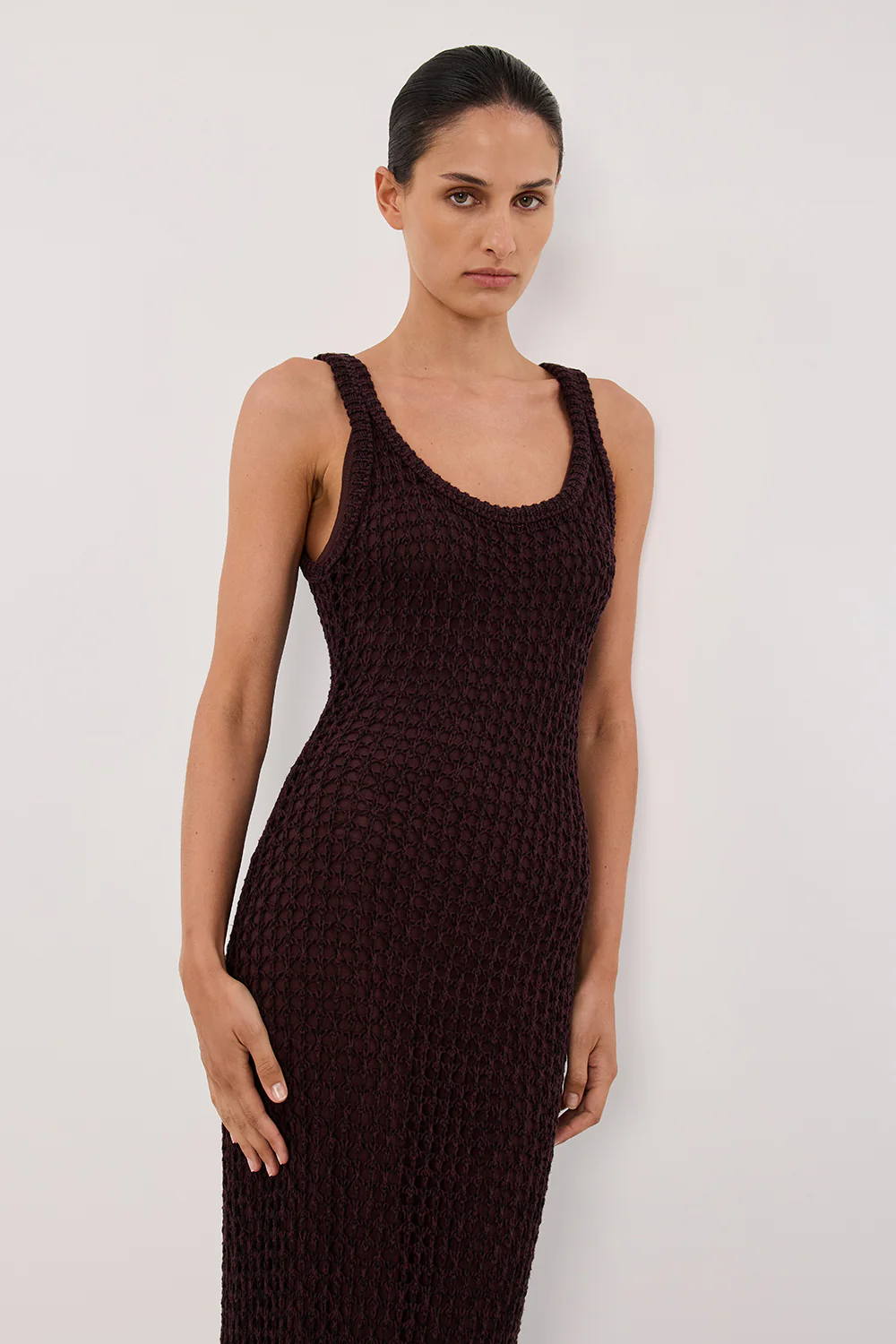 TESS CHOC CROCHET KNIT MAXI DRESS - Gamepaces