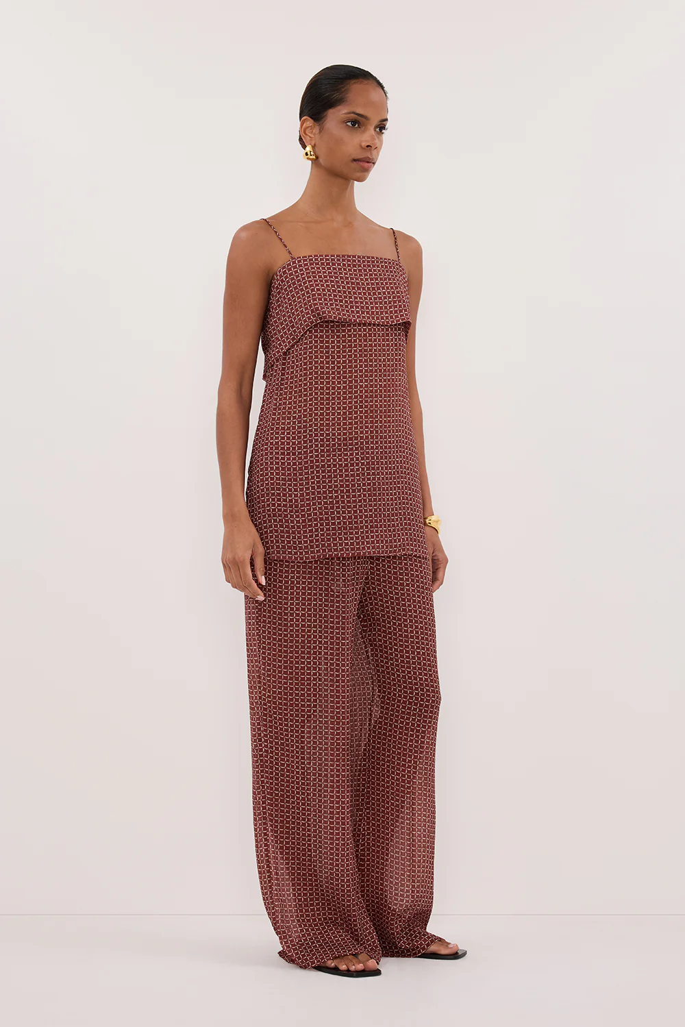 TIA SAHARA SLEEVELESS MICRO CHECK CAMI TOP - Gamepaces