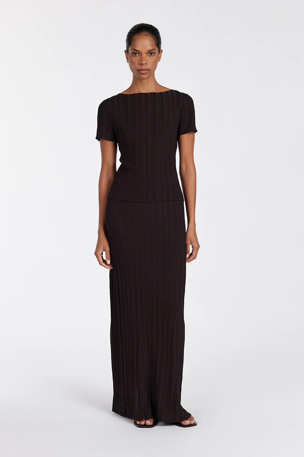 SYLVIA BITTER CHOC KNIT MIDI SKIRT - Gamepaces