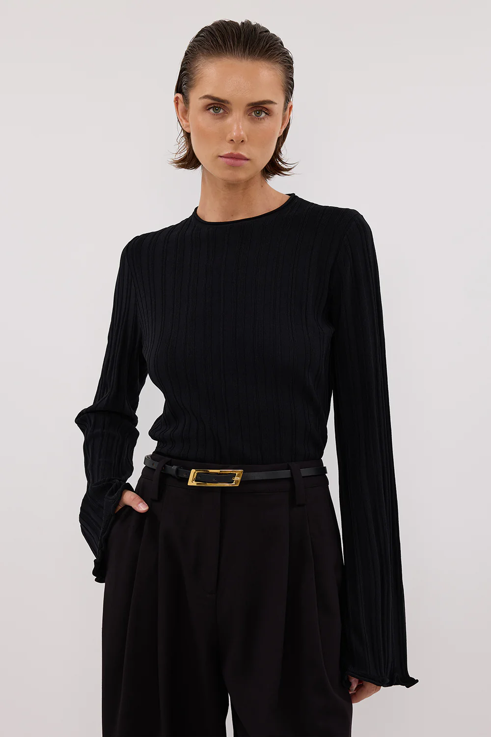 SYLVIA BLACK CREW KNIT TOP - Gamepaces