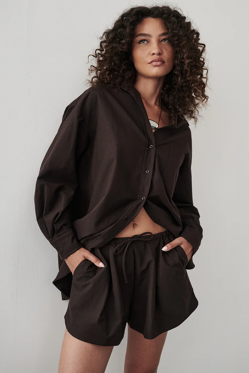 RHEA 2.0 BURNT CHOC OVERSIZED COTTON SHIRT - Gamepaces