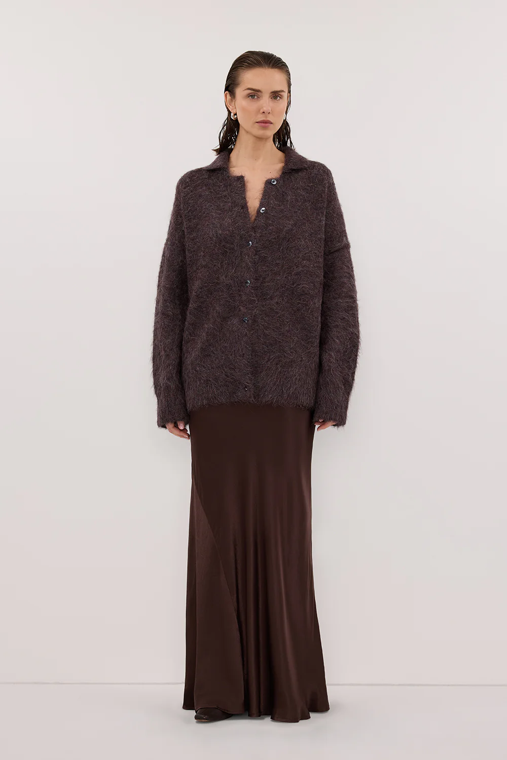 SALMA WINE POLO NECK KNIT CARDIGAN - Gamepaces