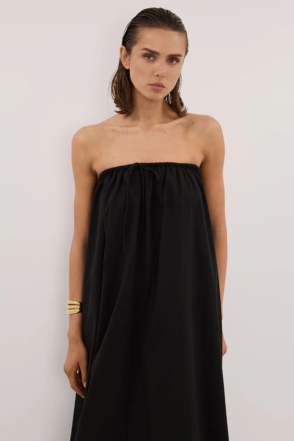 SOMMER BLACK STRAPLESS POPLIN MIDI DRESS - Gamepaces