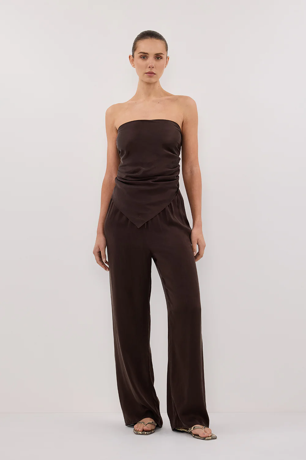 PERCY BITTER CHOC SILK SCARF TOP - Gamepaces