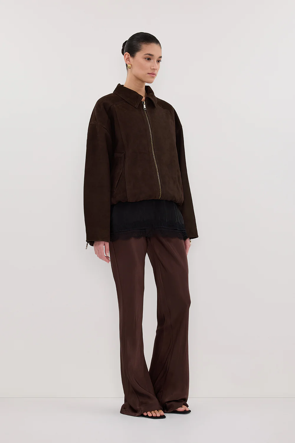 NIKKI BITTER CHOC SATIN BIAS PANT - Gamepaces