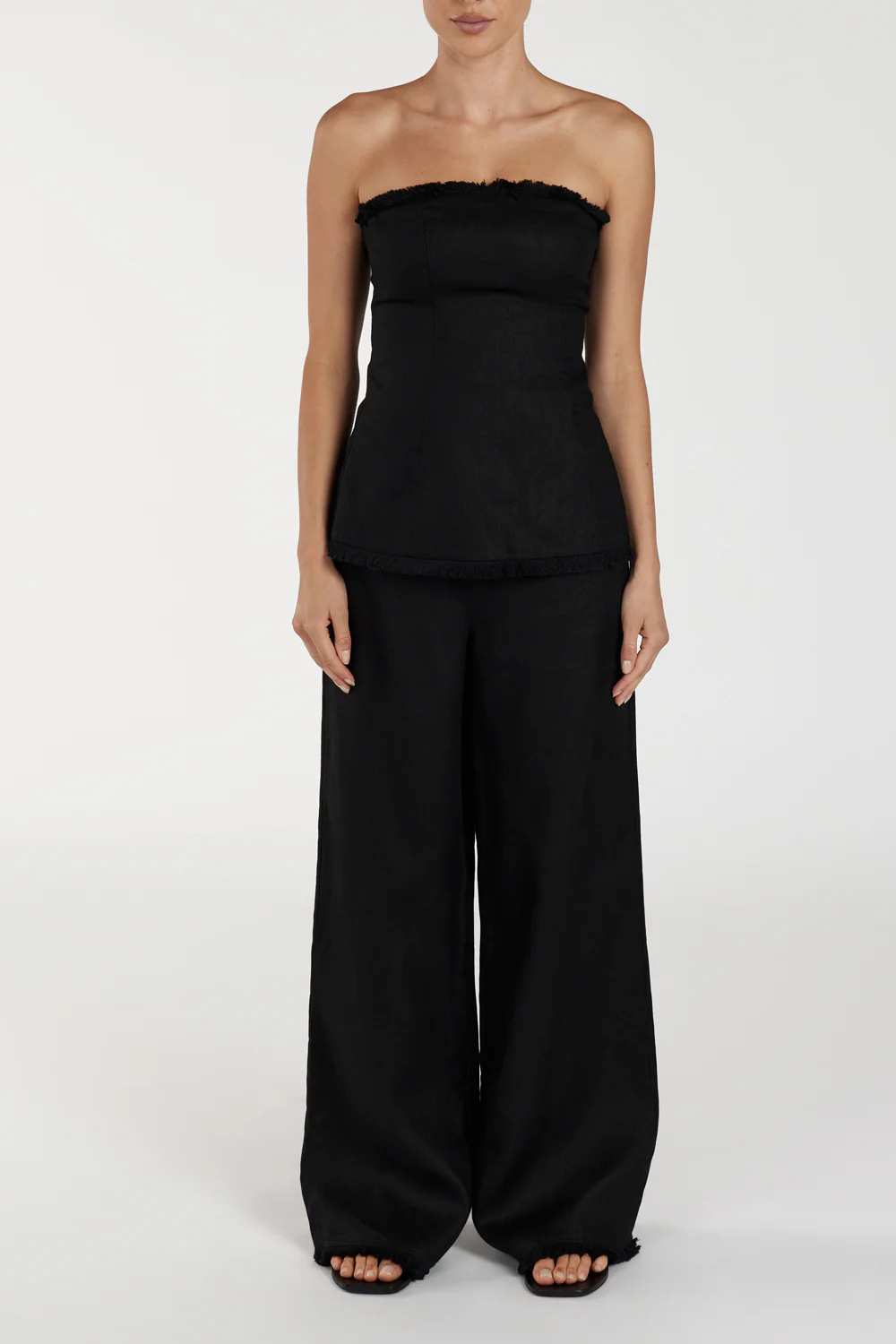 ZAHARA BLACK LINEN FRINGED PANT - Gamepaces