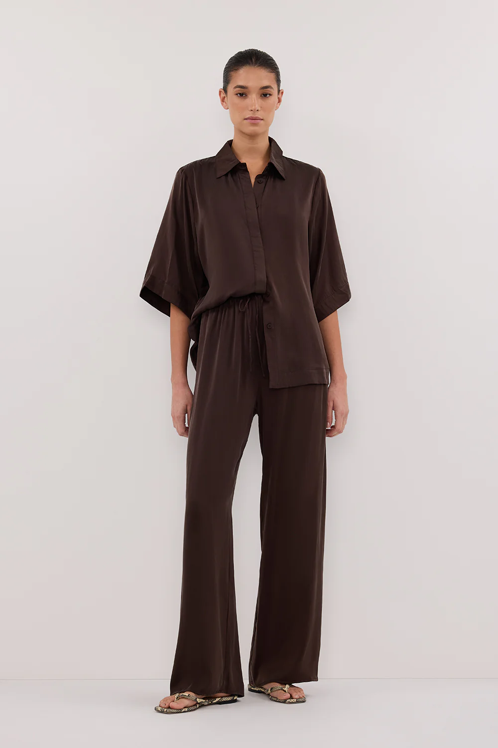 PERCY BITTER CHOC SILK SHIRT - Gamepaces