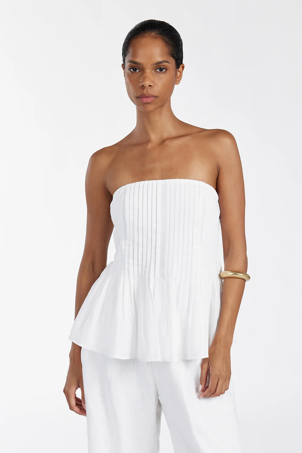 PAIGE WHITE LINEN BLEND STRAPLESS TOP - Gamepaces