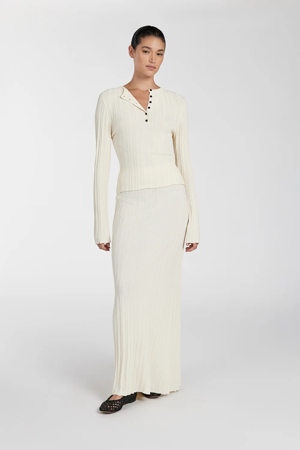 SYLVIA CREAM KNIT MIDI SKIRT - Gamepaces