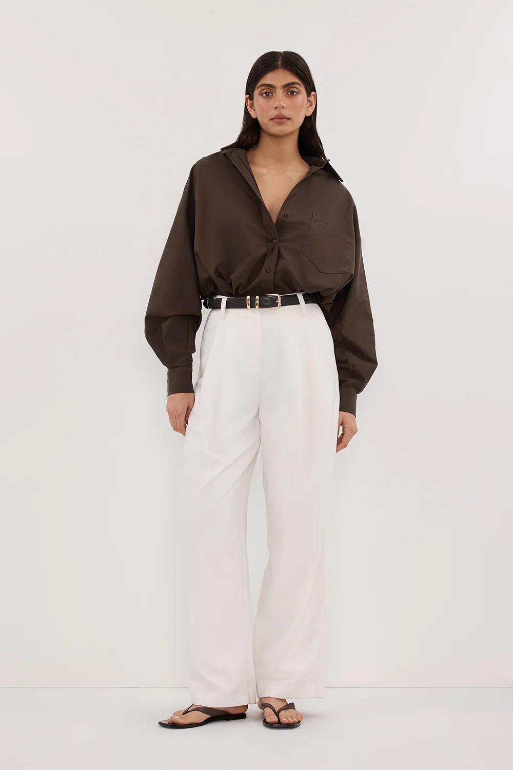 RHEA BITTER CHOC OVERSIZED COTTON SHIRT - Gamepaces