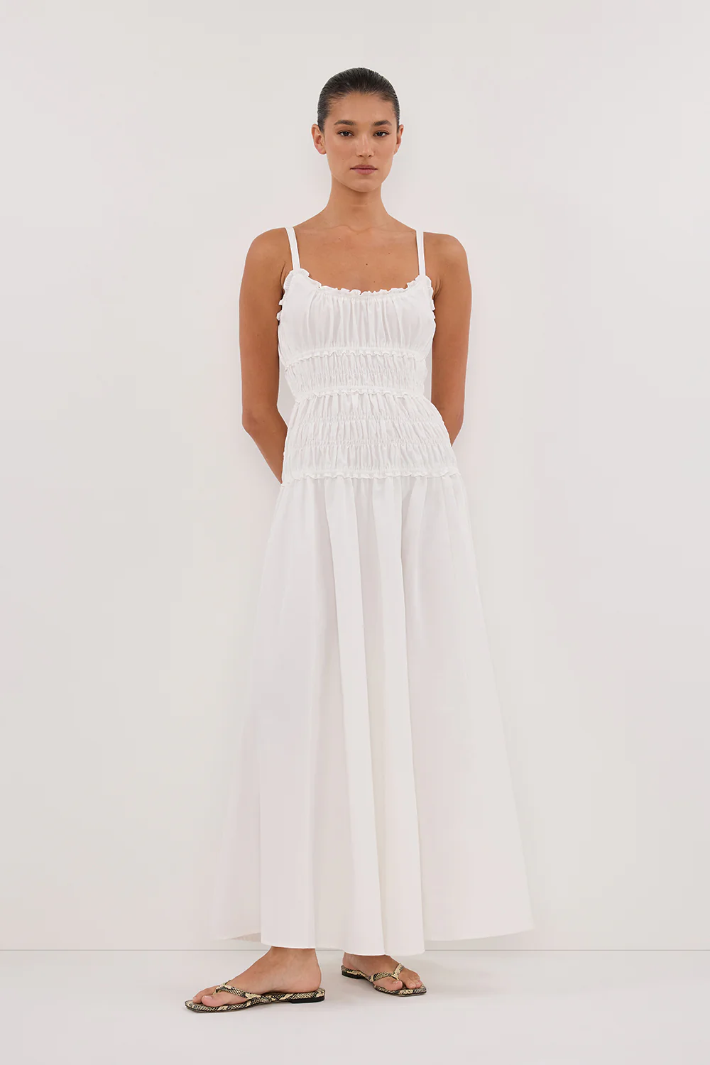 TOBY WHITE COTTON MIDI DRESS - Gamepaces