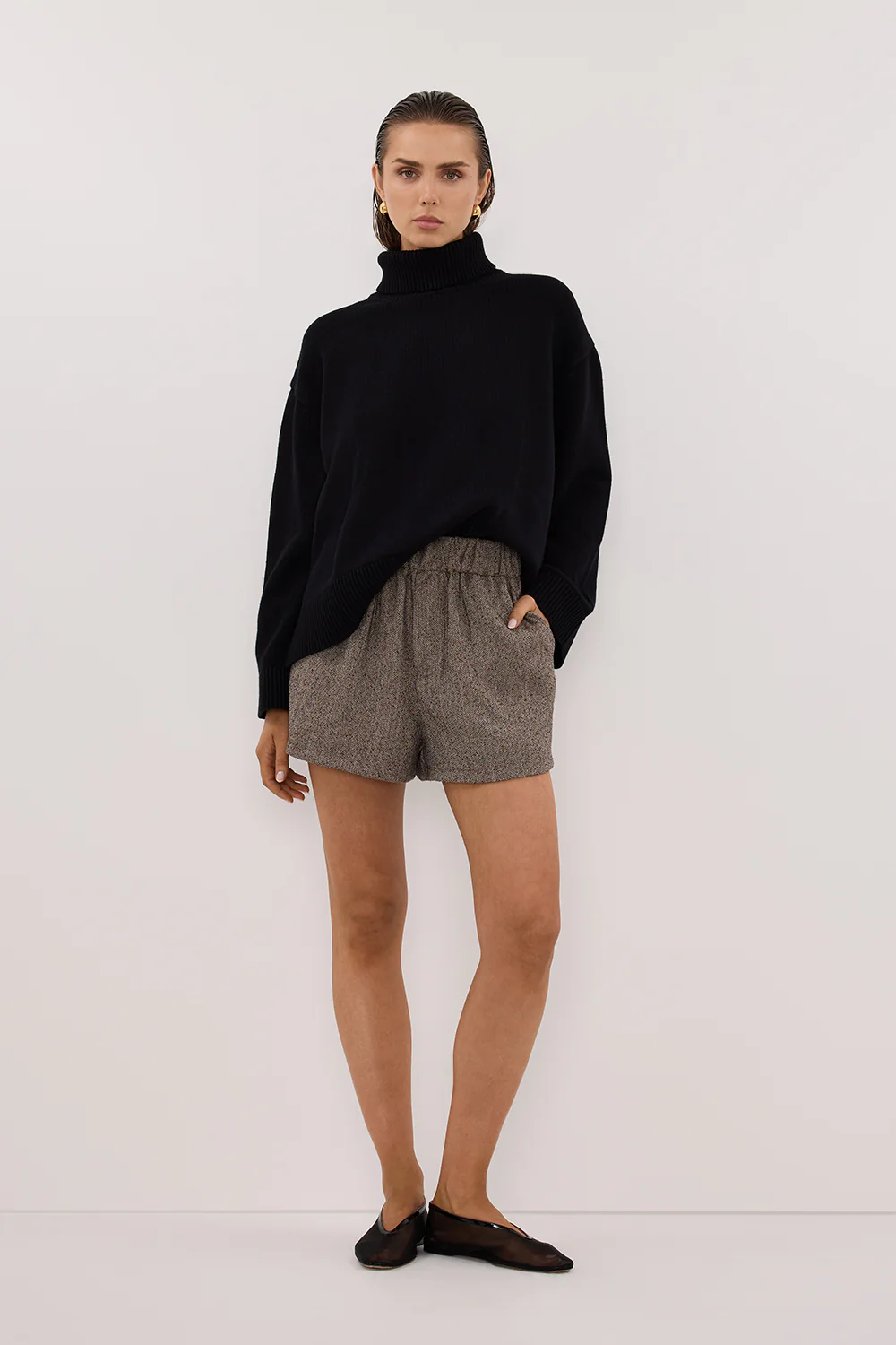 FRANKIE CHOC TWEED ELASTIC SHORT - Gamepaces