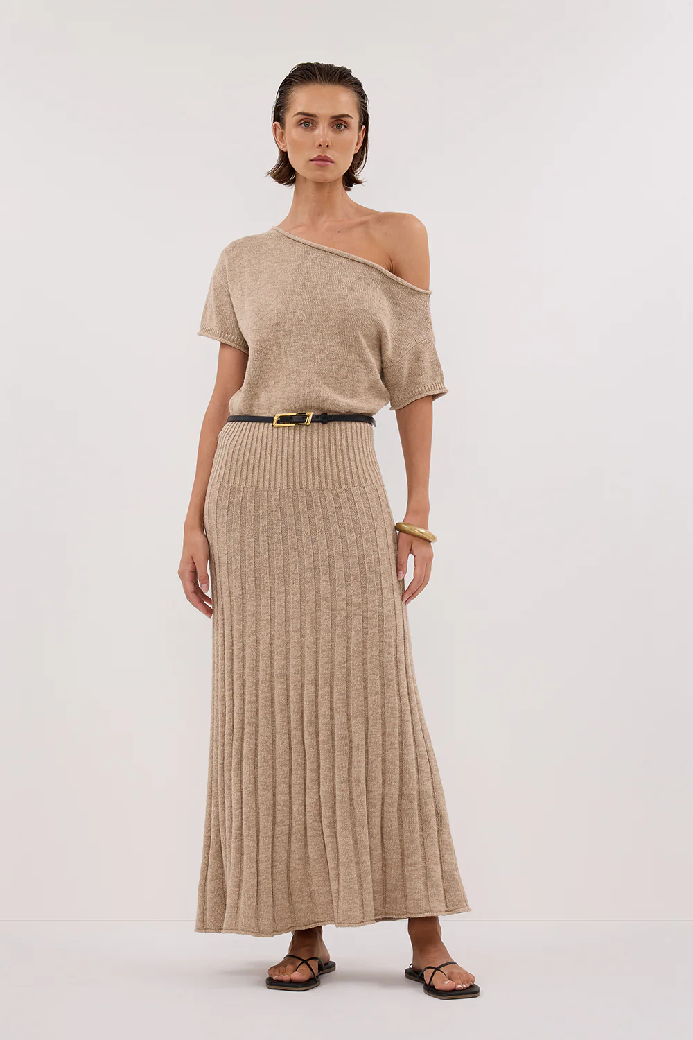 RICK NATURAL ASYM KNIT MIDI DRESS - Gamepaces