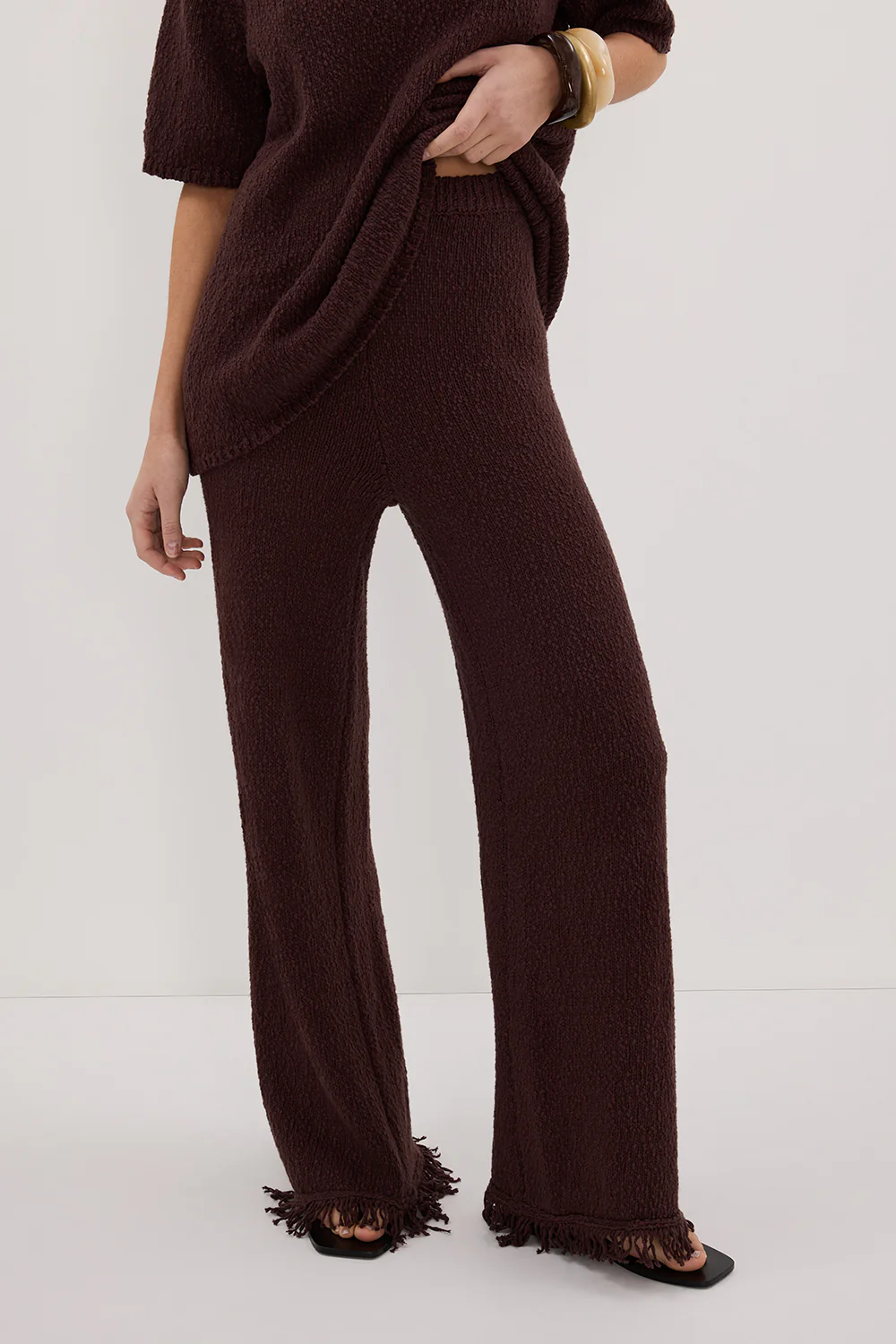 SUE CHOC FRINGE KNIT PANT - Gamepaces