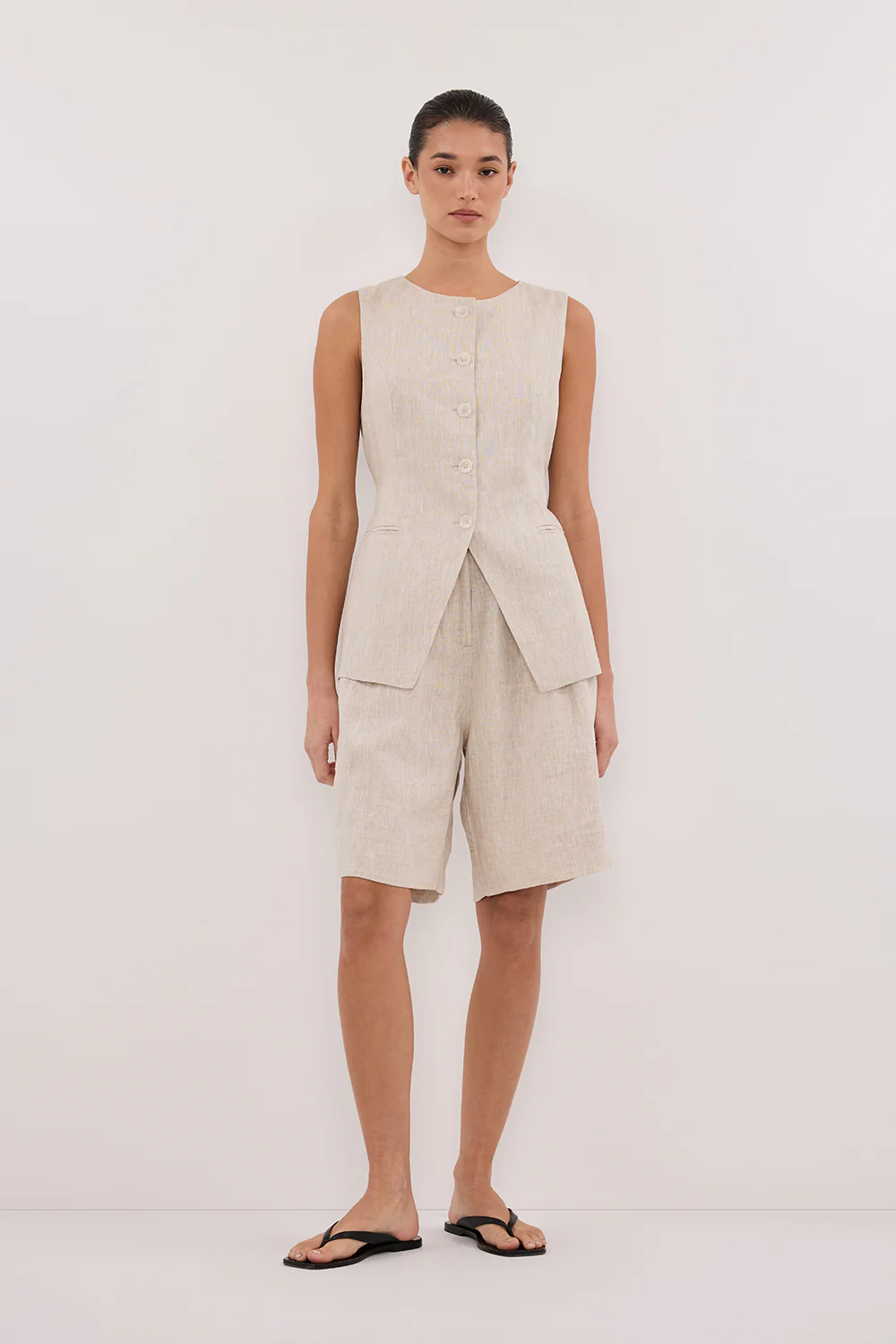 KAYLA NATURAL LINEN BERMUDA SHORT - Gamepaces