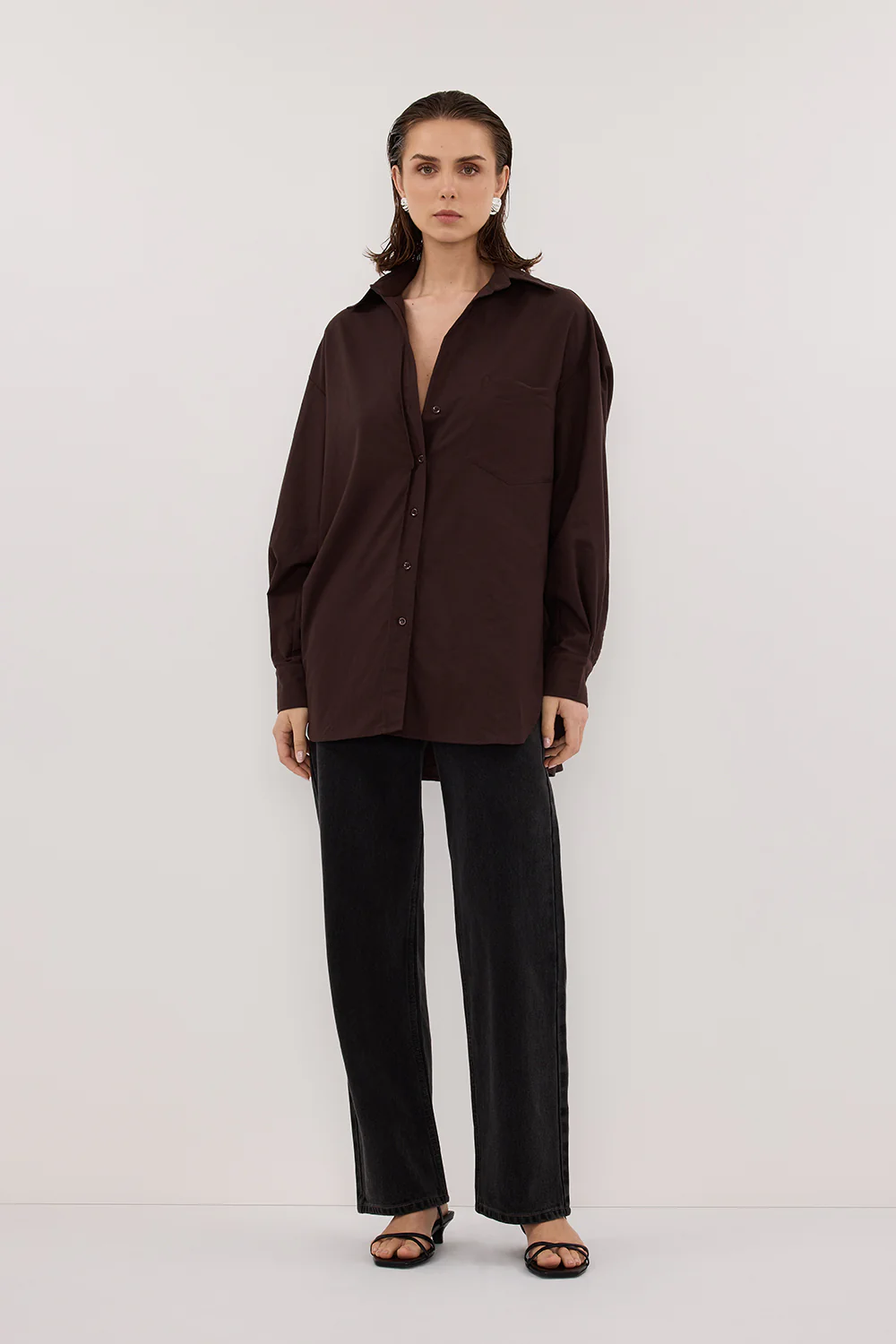RHEA 2.0 BURNT CHOC OVERSIZED COTTON SHIRT - Gamepaces