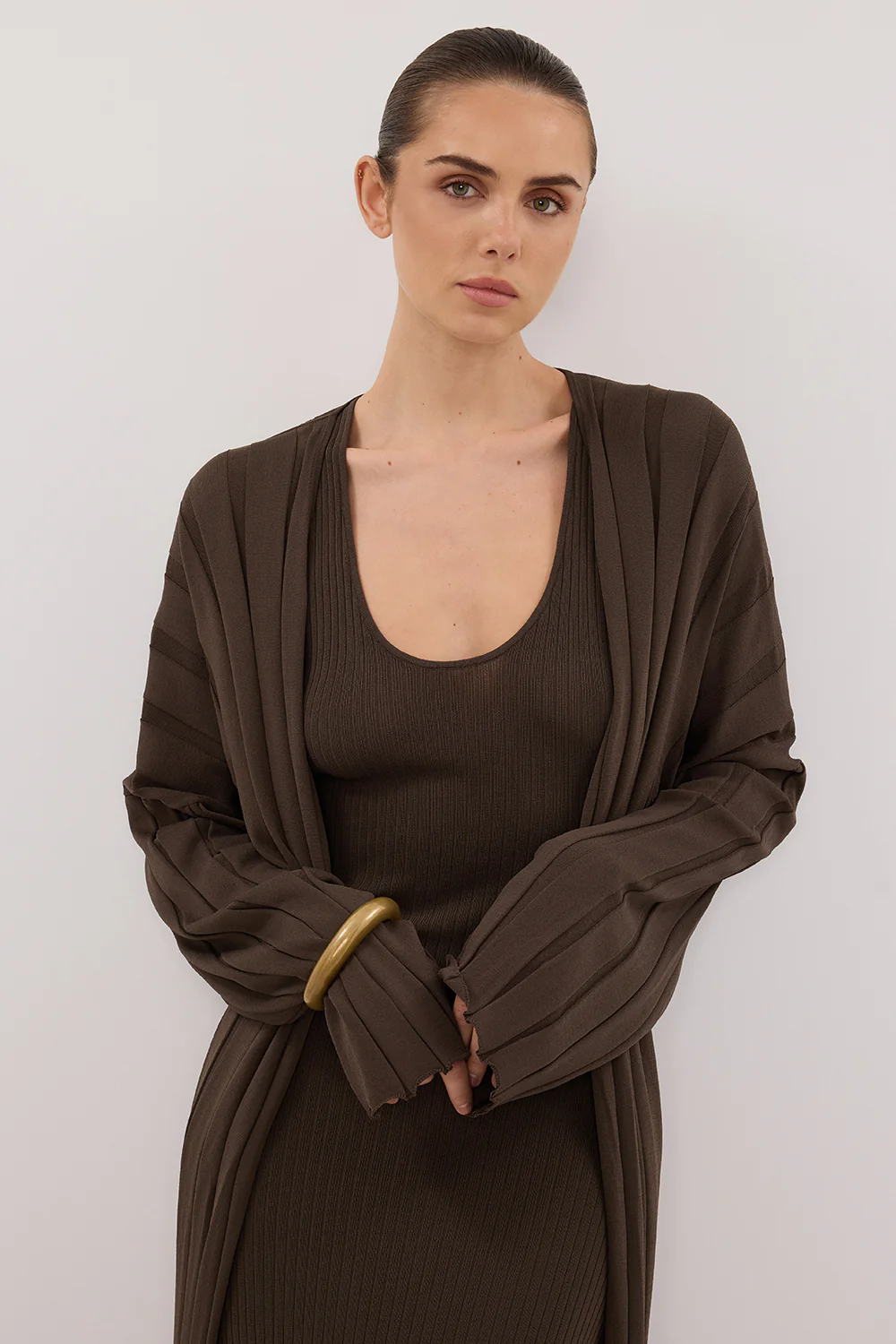 EVE DARK OLIVE KNIT MIDI CARDIGAN - Gamepaces